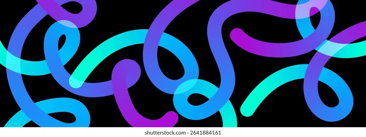 Colorful gradient twisted lines abstract dark background. Creative vector bright ribbons pattern for covers, presentations, banners