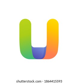 Colorful gradient U letter initial logo. Vector one line typeface for tech branding design, nightlife labels, multimedia posters, futuristic identity etc.