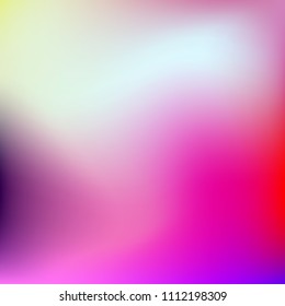 Colorful gradient vector. Blurred abstract background. Multicolor blurry blend. Holographic illustration. Smooth colors texture. Beautiful natural light. Purple, yellow, red, blue soft colored vector.