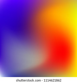 Colorful gradient vector. Blurred abstract background. Multicolor blurry blend. Holographic illustration. Smooth colors texture. Beautiful natural light. Purple, yellow, red, blue soft colored vector.