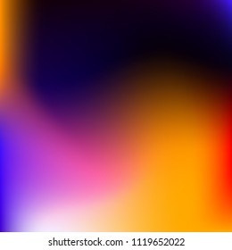 Colorful gradient vector. Blurred abstract background. Multicolor blurry blend. Holographic illustration. Smooth colors texture. Beautiful natural light. Purple, yellow, red, blue soft colored vector.