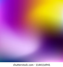 Colorful gradient vector. Blurred abstract background. Multicolor blurry blend. Holographic illustration. Smooth colors texture. Beautiful natural light. Purple, yellow, red, blue soft colored vector.