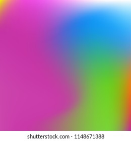 Colorful gradient vector. Blurred abstract background. Multicolor blurry blend. Holographic illustration. Smooth colors texture. Beautiful natural light. Purple, yellow, red, blue soft colored vector.