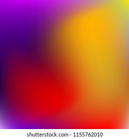 Colorful gradient vector. Blurred abstract background. Multicolor blurry blend. Holographic illustration. Smooth colors texture. Beautiful natural light. Purple, yellow, red, blue soft colored vector.