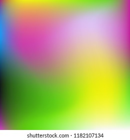 Colorful gradient vector. Blurred abstract background. Multicolor blurry blend. Holographic illustration. Smooth colors texture. Beautiful natural light. Purple, yellow, red, blue soft colored vector.