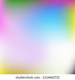 Colorful gradient vector. Blurred abstract background. Multicolor blurry blend. Holographic illustration. Smooth colors texture. Beautiful natural light. Purple, yellow, red, blue soft colored vector.