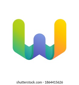 Logo inicial de la letra W de gradiente colorido. Tipo de vectores de una línea para diseño de marca tecnológica, etiquetas de vida nocturna, afiches multimedia, identidad futurista, etc.