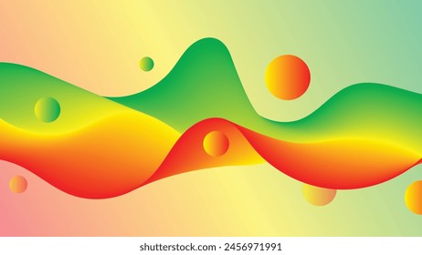 Colorful gradient wave background with balls and wavy lines. Colorful gradient. Background for web, PC, interface, presentation, etc.
