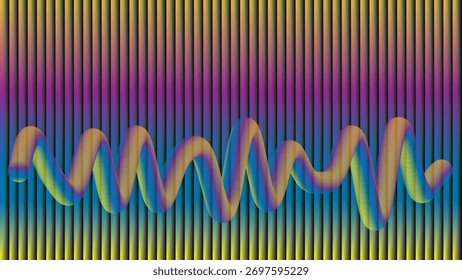Colorful Gradient Wave on Vertical Striped Abstract Background