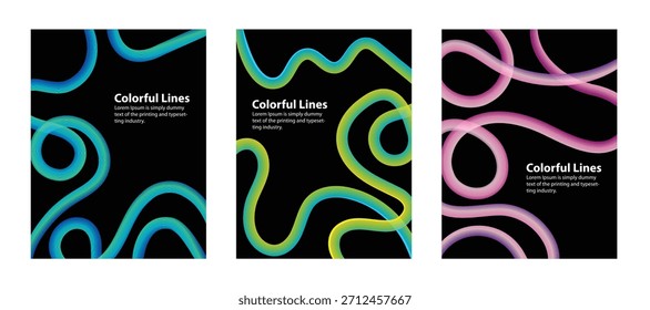 Conjunto de Vector abstracto de líneas de ondulación de gradiente colorido, líneas de curva coloridas