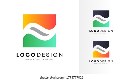 Colorful gradient wavy flying flat Logo design vector template for your business 