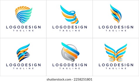 Colorful gradient wings logo design template. Modern wing logo vector bundle.