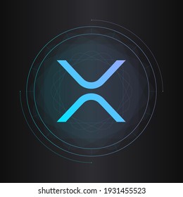 Colorful gradient xrp cryptocurrency logo. Isolated on dark background.