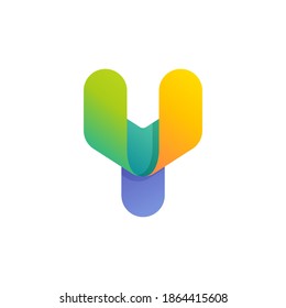 Colorful gradient Y letter initial logo. Vector one line typeface for tech branding design, nightlife labels, multimedia posters, futuristic identity etc.