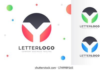 Colorful Gradient Y Letter Logo Rounded Circle Logo Design Template for Property, restaurant, Health, shop, tech and all Kinds Company Business. Vector Template 