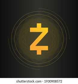 Colorful gradient zcash cryptocurrency logo. Isolated on dark background.