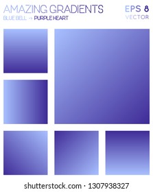 Colorful gradients in blue bell, purple heart color tones. Adorable background, fancy vector illustration.