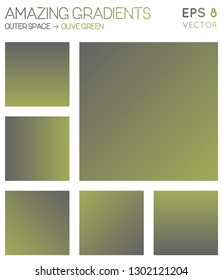 Colorful gradients in outer space, olive green color tones. Adorable background, fascinating vector illustration.
