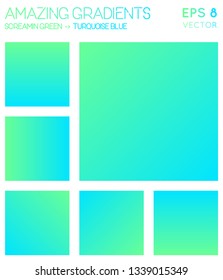 Colorful gradients in screaming green, turquoise blue color tones. Alive background, beauteous vector illustration.