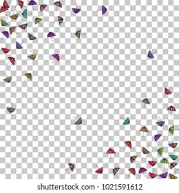Colorful gradients umbrella figures pattern isolated on transparent background. Repeating vector parasol drawing shapes backdrop for design purposes. Fresh umbrella background for front page.