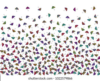 Colorful gradients umbrella figures pattern isolated on white background. Repeating vector parasol drawing shapes backdrop for decorative purposes. Fresh umbrella background for flyer print.