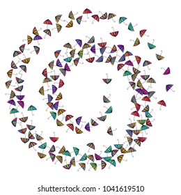 Colorful gradients umbrella figures pattern isolated on white background. Repeating vector parasol drawing shapes backdrop for marketing purposes. Cute umbrella background for card print.