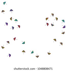 Colorful gradients umbrella figures pattern isolated on white background. Repeating vector parasol drawing shapes backdrop for marketing purposes. Trendy umbrella background for brochure.