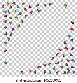 Colorful gradients umbrella figures pattern isolated on transparent background. Repeating vector parasol drawing shapes backdrop for marketing purposes. Trendy umbrella background for first page.