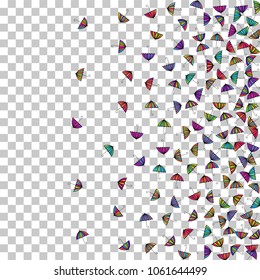 Colorful gradients umbrella figures pattern isolated on transparent background. Repeating vector parasol drawing shapes backdrop for design purposes. Fresh umbrella background for holiday.