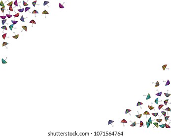Colorful gradients umbrella figures pattern isolated on white background. Repeating vector parasol drawing shapes backdrop for design purposes. Children umbrella background for card print.
