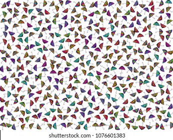 Colorful gradients umbrella figures pattern isolated on white background. Repeating vector parasol drawing shapes backdrop for marketing purposes. Fresh umbrella background for poster.