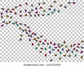 Colorful gradients umbrella figures pattern isolated on transparent background. Repeating vector parasol drawing shapes backdrop for business purposes. Childish umbrella background for illustration