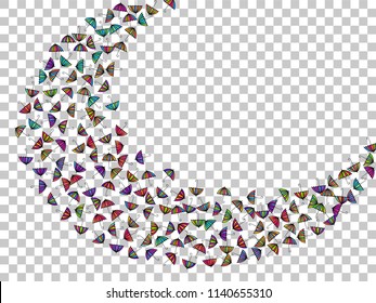 Colorful gradients umbrella figures pattern isolated on transparent background. Repeating vector parasol drawing shapes backdrop for design purposes. Childish umbrella background for holiday.