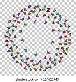 Colorful gradients umbrella figures pattern isolated on transparent background. Repeating vector parasol drawing shapes backdrop for decorative purposes. Children umbrella background for flyer print.