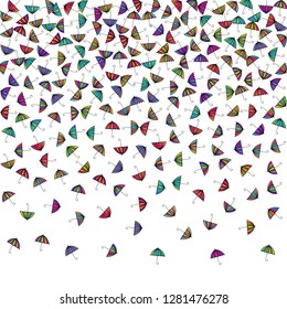 Colorful gradients umbrella figures pattern isolated on white background. Repeating vector parasol drawing shapes backdrop for business purposes. Cute umbrella background for holiday.