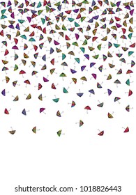Colorful gradients umbrella figures template isolated on white background. Repeating vector parasol drawing shapes backdrop for decorative purposes. Trendy umbrella background for brochure.