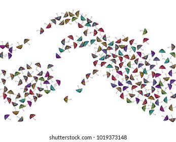 Colorful gradients umbrella figures template isolated on white background. Repeating vector parasol drawing shapes backdrop for decorative purposes. Children umbrella background for illustration