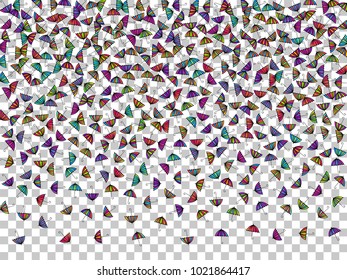 Colorful gradients umbrella figures template isolated on transparent background. Repeating vector parasol drawing shapes backdrop for design purposes. Bright umbrella background for card print.