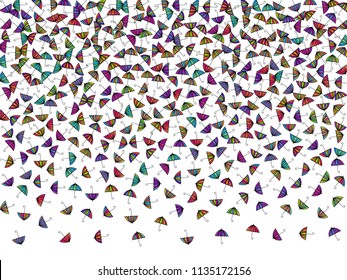 Colorful gradients umbrella figures template isolated on white background. Repeating vector parasol drawing shapes backdrop for decorative purposes. Bright umbrella background for front page.