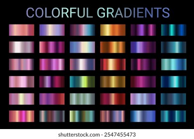 Colorful gradients vector set. Colorful chrome metal gradients abstract background collection