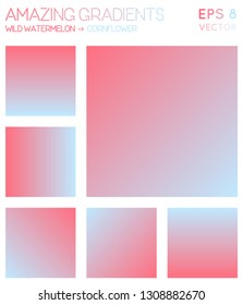 Colorful gradients in wild watermelon, cornflower color tones. Actual background, cute vector illustration.