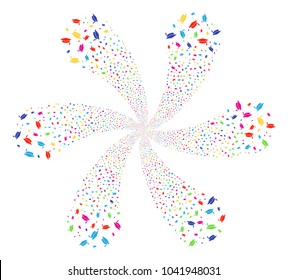 Colorful Graduation Cap twirl abstract flower. Suggestive curl designed from scatter graduation cap objects. Vector illustration style is flat iconic symbols.