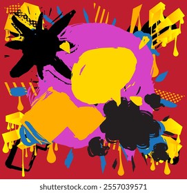 Colorful Graffiti background. Abstract modern street art decoration speech bubble performed in urban painting style.