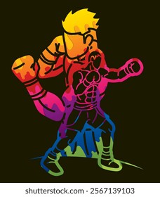 Colorful Graffiti Fighter Boxing Sport Boxer Men Fighting Punching Mix Action Cartoon Graphic Vector