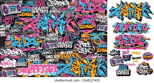 Farbige Graffiti-Illustration für Aufkleber oder für mehrere Zwecke. Graffiti-Kunst für Tapeten oder Printmedien