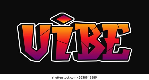 Colorful graffiti lettering creating the word vibe against a striking black background, radiating urban energy and modern expression