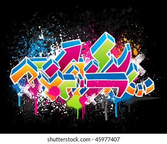 Colorful graffiti sketch with grunge paint splatter