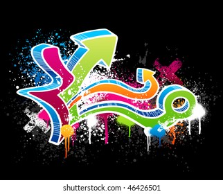 Colorful graffiti sketch with grunge paint splatter