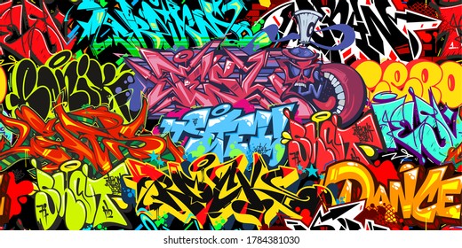 Colorful Graffiti Street Art Seamless Pattern.  Vector Illustration Background Art