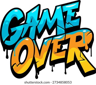 Colorful graffiti style “Game Over” text with bold cartoon lettering and dripping paint effects.